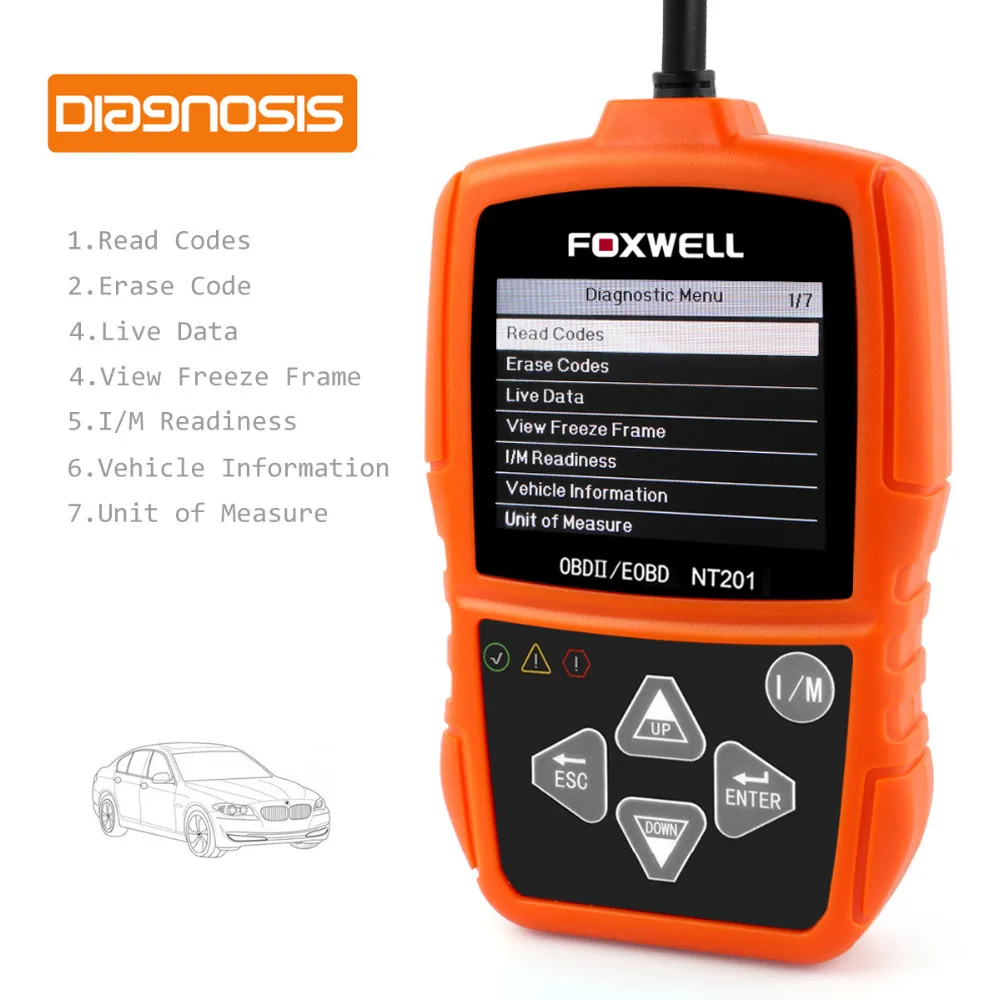 Foxwell OBD2 NT201 Универсальный EOBD CAN сканер автомобильный считыватель кодов двигателя