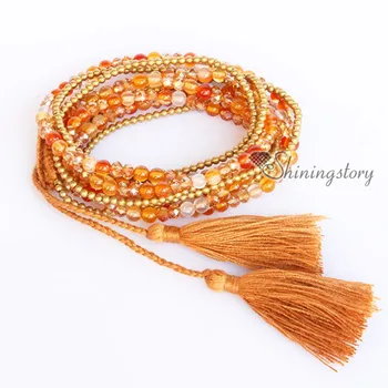 

beaded wrap bracelets semi precious stone best friends bracelets tassel multi layer five layer bracelets jewelry stone
