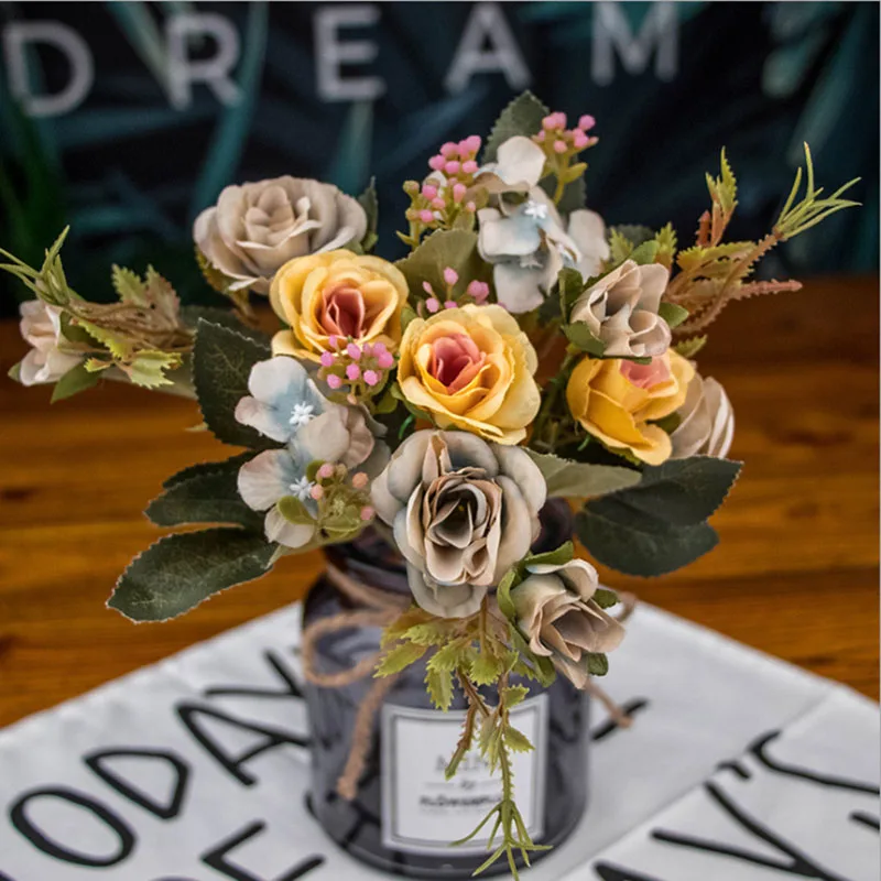 6 bunches of artificial flower heads 13 / small bouquets of silk buds