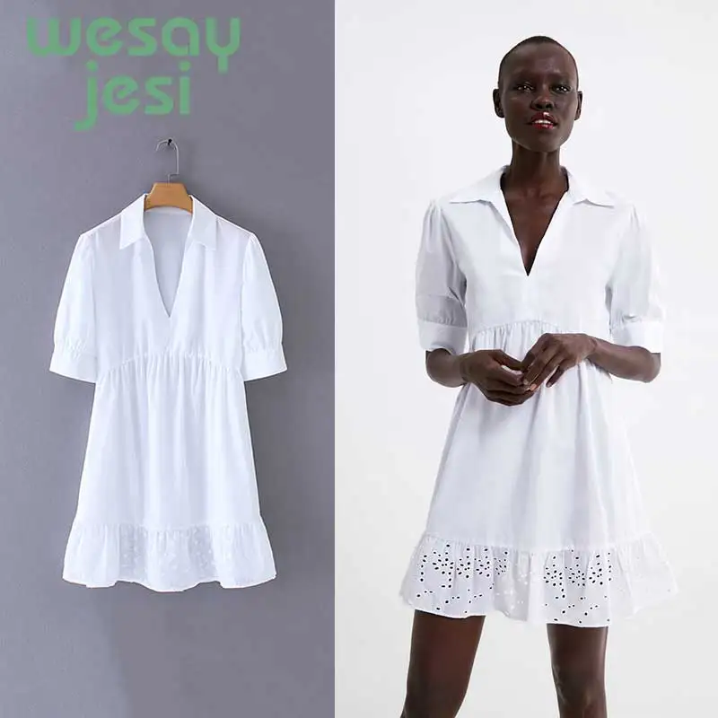 

Formal Dress women summer vestidos england style solid short sleeve turn-down collar dress Loose mini Bohemian Vintage Dress