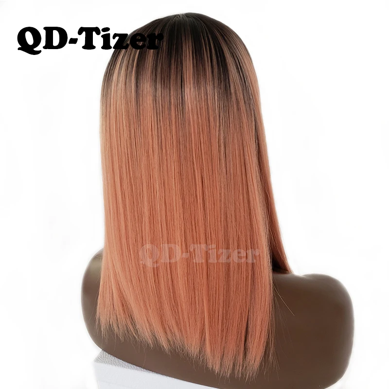 QD Tizer розовый короткий прямой синтетический парик фронта шнурка Короткие Lob