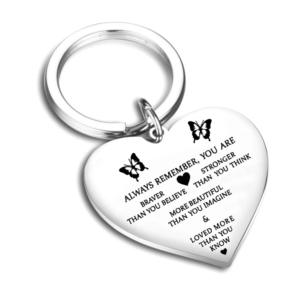 

2019 Always Remember You Are Braver Stronger Letter Heart Pendant Keychain Key Ring