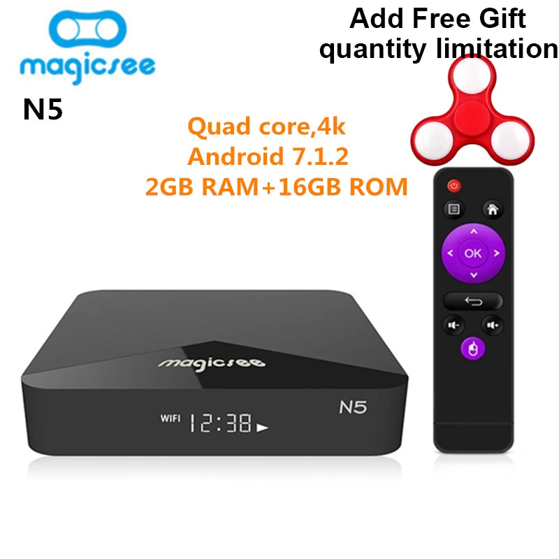 

MAGICSEE N5 Smart TV Box Android TV Box OSAmlogic S905X Android 7.1.2 2GB RAM 16GB ROM 2.4G 5G WiFi 100Mbps BT4.1 Set Top Box