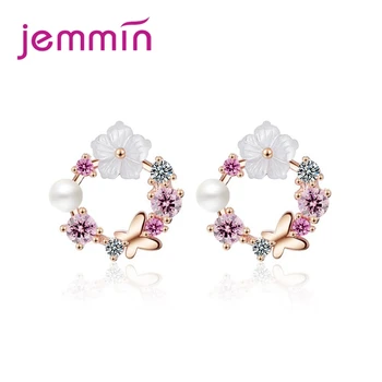 

Elegant Flower Stud Earrings Bijoux Sweety Colourful 925 Sterling Silver Ear Circle Big Earrings Charm Brinco For Women