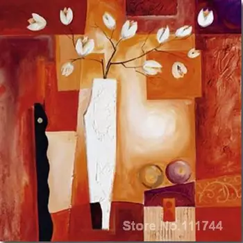 

Photo to canvas orange geometric floral alfred gockel hand painted oil painting for home decor