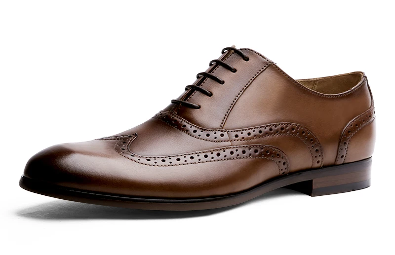 DESAI; Брендовые мужские туфли-оксфорды из кожи с натуральным лицевым покрытием; британский стиль; Ретро; Мужские модельные туфли с перфорацией; размеры 38-47 - Цвет: Brown