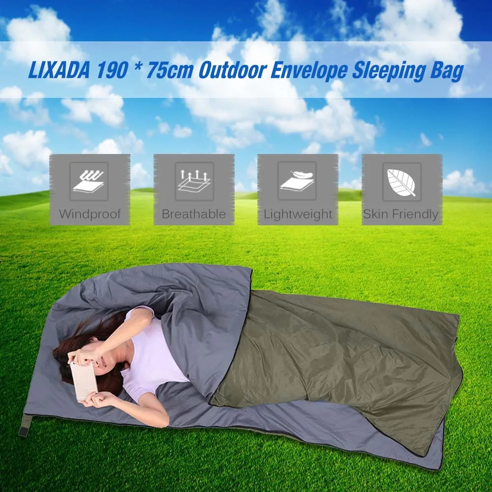 LIXADA 190*75cm Envelope Sleeping Bag Adult Camping Outdoor Mini Walking beach Sleeping Bags Ultralight Travel Bag Spring Autumn