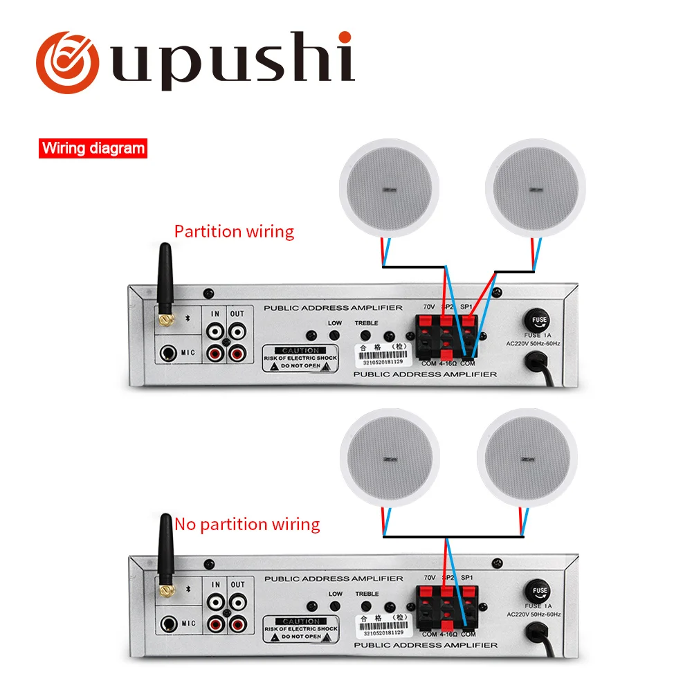 Oupushi 120 Вт 2 раздела управления Поддержка для воспроизведения USB MIC вход FM Bluetooth маленький усилитель