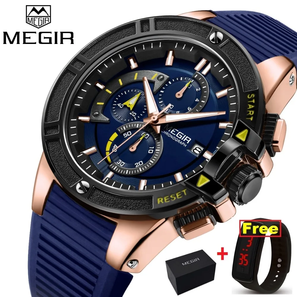 

MEGIR Luxury Brand Men watch Relogio Masculino Silicone Chronograph Quartz Men Watches Clock Hour Relogio Militar Reloj Hombre