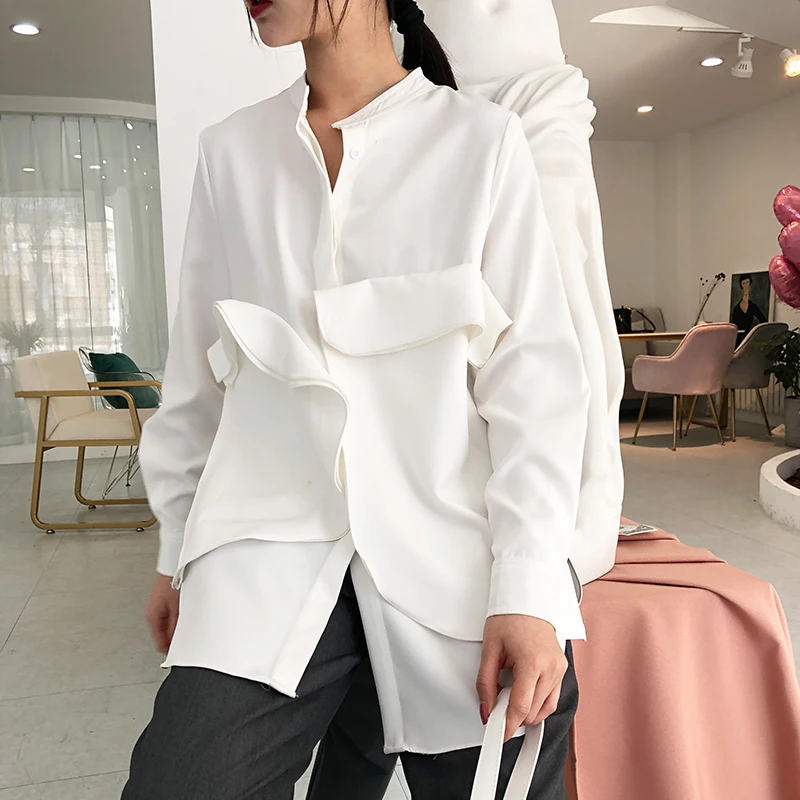 

TVVOVVIN 2019 Spring Summer New Pattern Personality Vent Long Rendering Unlined Upper Garment Shirt Womens Tops And Blouses C055