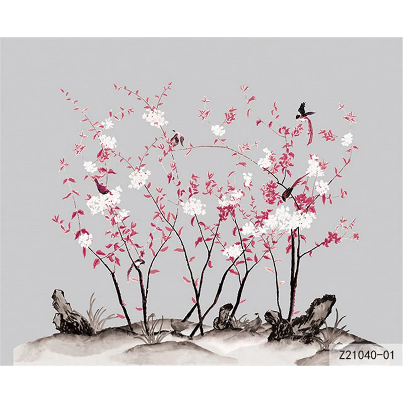 Пользовательские печати DIY ткань и текстильные обои для стен Ткань моющийся матовый шелк для гостиной цветы птицы китайский Настольный