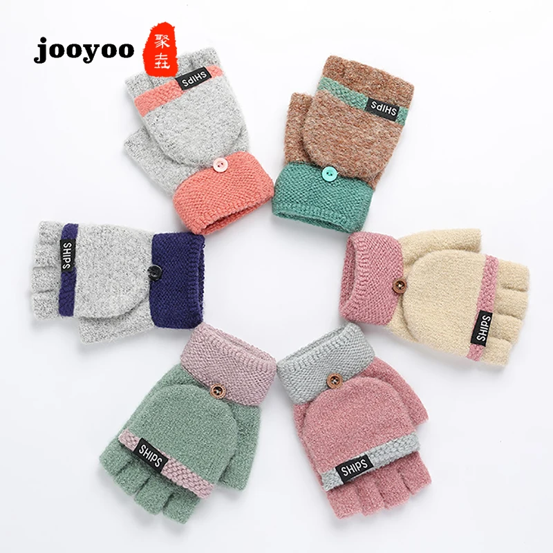 New Arrival Women Thick Female Fingerless Gloves Winter Warm Exposed Finger Mittens Knitted Warm Flip Half Finger Gloves