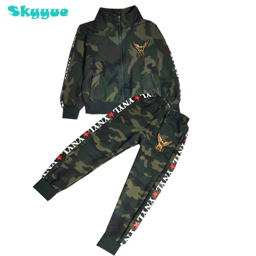 

High quality Children Jogging Tracksuit Set camouflage Coat + Pants Kids 2018 Spring Autumn teen clothes Sports Suit