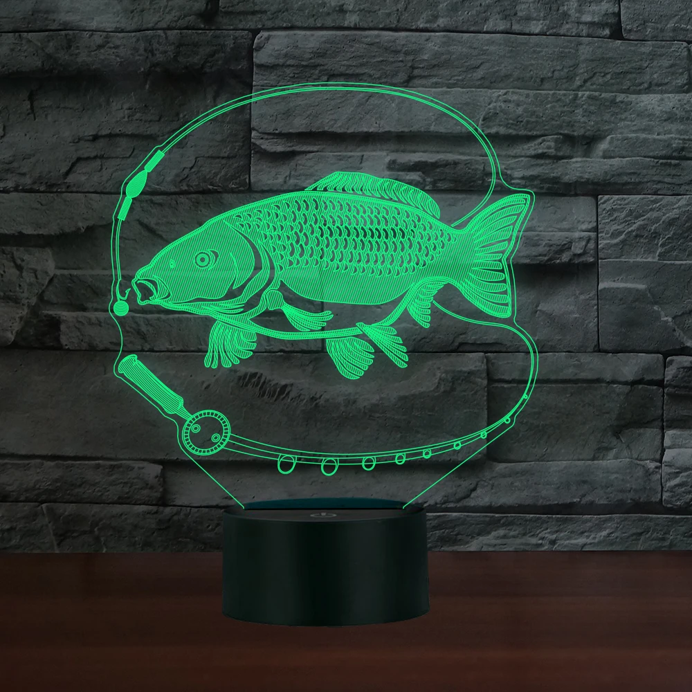 Рыбалка дизайн светодиодный 3 Ночной светильник 7 цветов изменяя рыбы 3D лампа для детской комнаты настенный Декор отеля Магазин Декора творческий подарок