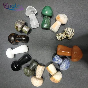 

2 piece Natural crystal stone mixed Gemstone Crystal Mushroom Carving For Decoration