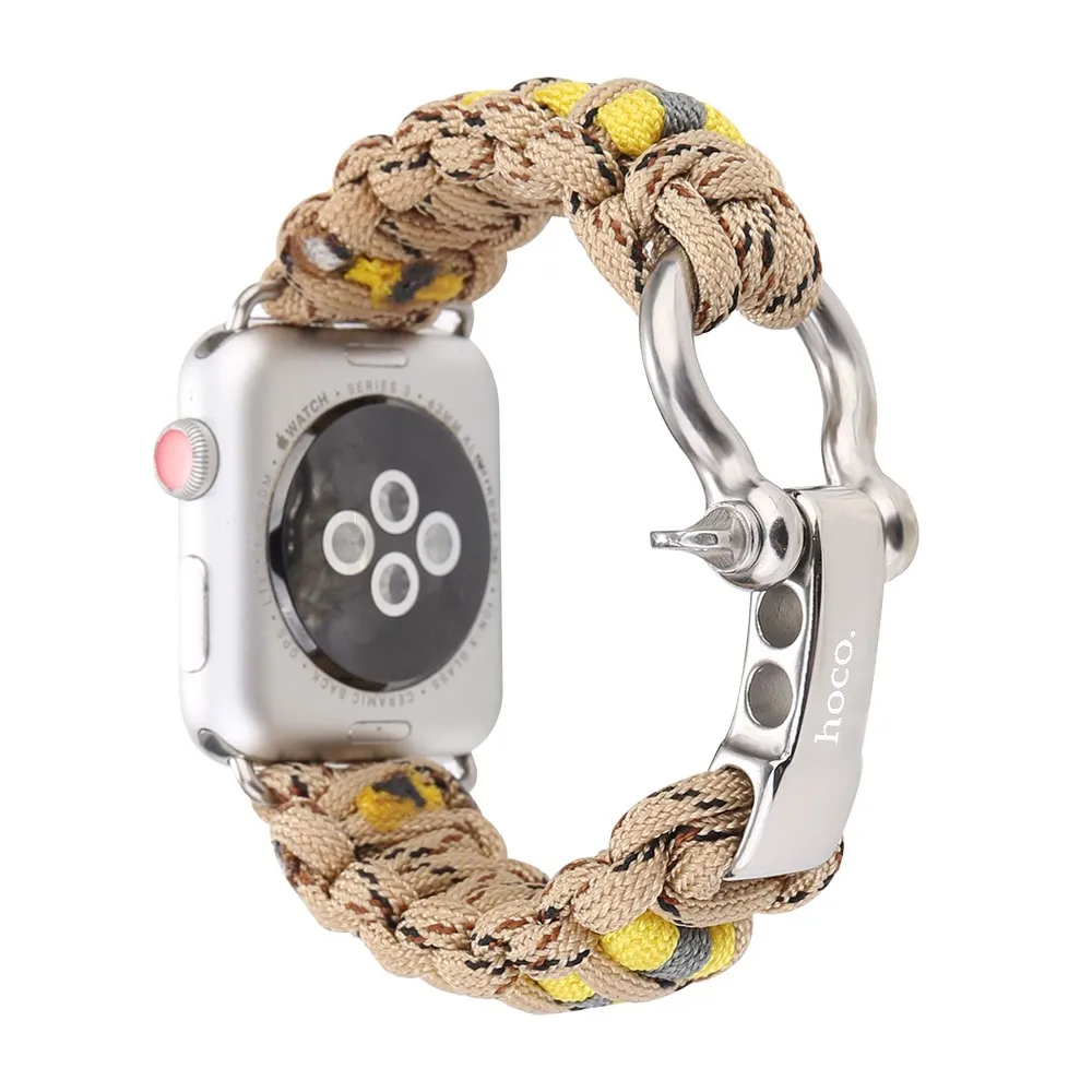 HOCO тканый нейлоновый веревочный ремешок для Apple Watch 42, 44 мм, 38, 40 мм, уцелевший инструмент, браслет для iWatch серии 5, 4, 3, 2, 1, браслет на запястье - Цвет ремешка: Camouflage Desert