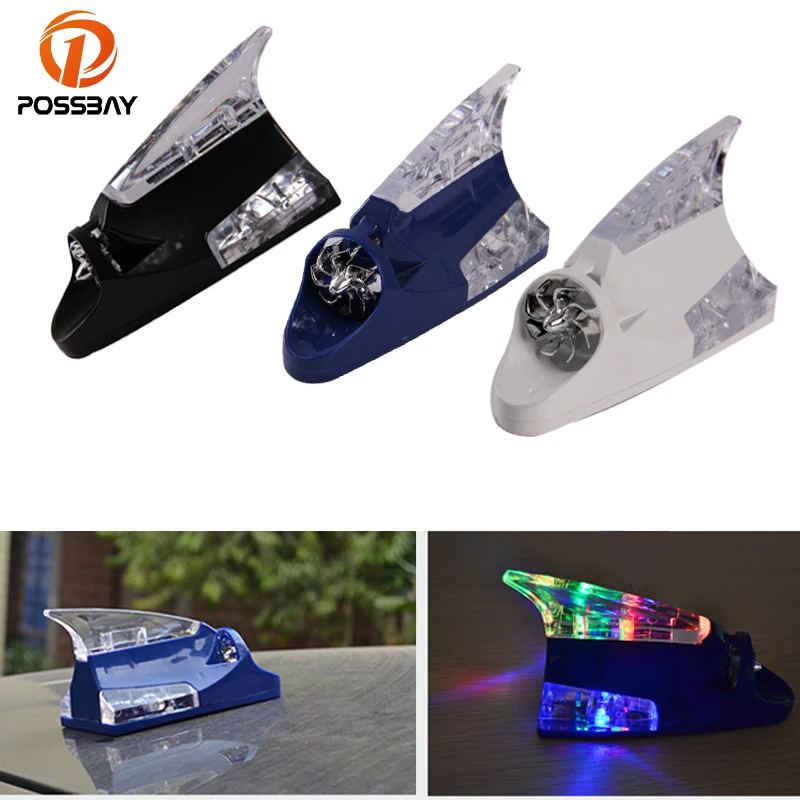 POSSBAY Wind Power Shark Fin Car Antenna Universal LED Colorful Lights