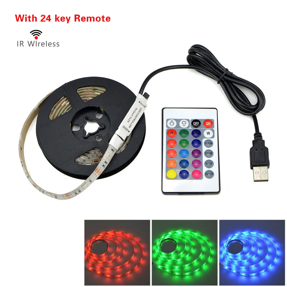 USB Светодиодная лента лампа света для светодиодный ТВ Подсветка 5050SMD цветная(RGB) 1 м-5 м лента Светодиодные ленты света для рабочего Рождественский Декор с питанием от USB лампа - Испускаемый цвет: RGB With IR Remoter