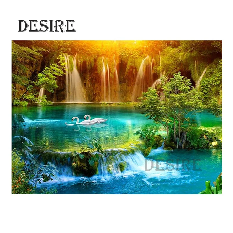 

Desire Diamond Painting Cross Stitch Forest Waterfall Swan Square Drill Mosaic Picture Rhinestone DIY Diamond Embroidery PT2454