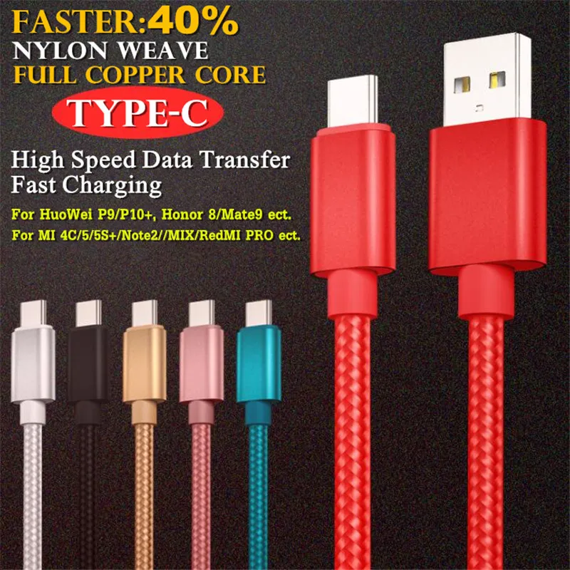Кабель для передачи данных Micro USB Type C на Android V8 нейлоновый плетеный медный кабель с