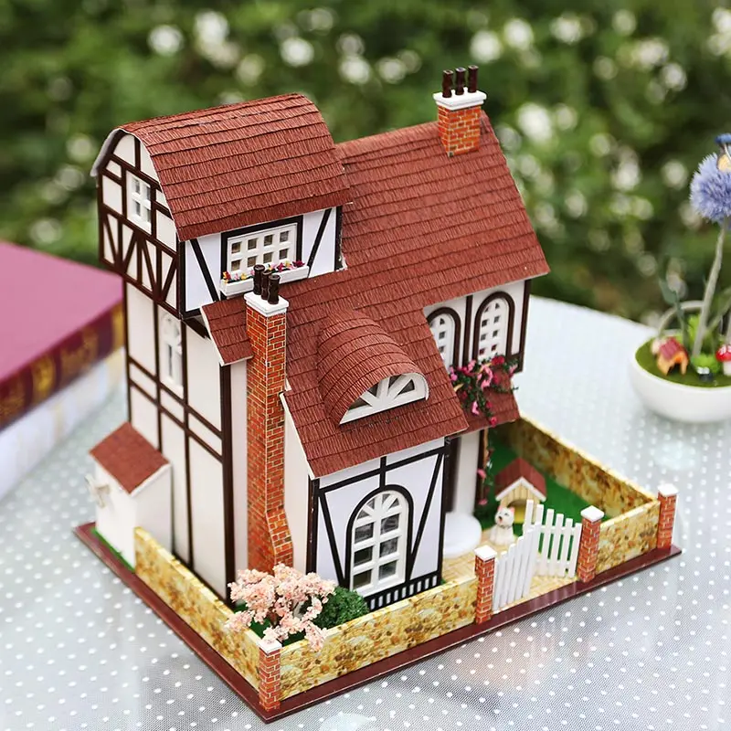 IiE CREATE 3D деревянный большой кукольный домик модель миниатюрные цветы городская