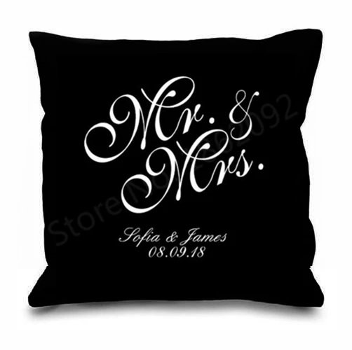 Black Personalized Mr Mrs Throw Pillow Case Custom Names Date Mr Mrs