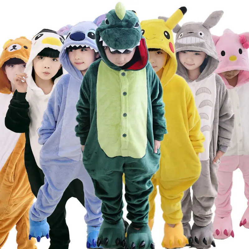 Children Kids Flannel Animal Pajamas Anime Cartoon Costumes Sleepwear Cosplay Onesie Unicorn Panda Stitch Giraffe Tiger