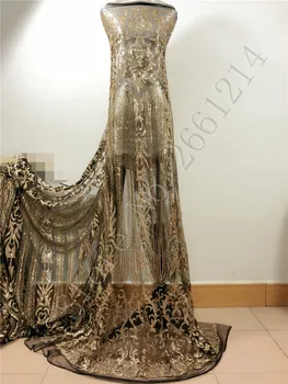 

new pattern African French Lace Fabric High Quality African Tulle Lace Fabric with Glued glitter sequins black mesh gold glitter