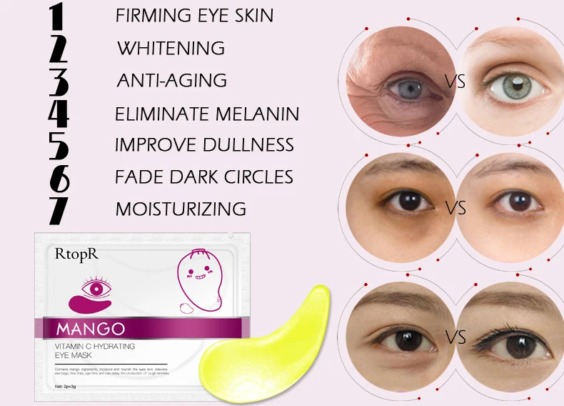 RtopR 10Pairs Mango Vitamin C Hydrating Eye Mask Anti Wrinkle Eye Patches Dark Circles Remover Face Skin Care Sheet Masks TSLM2