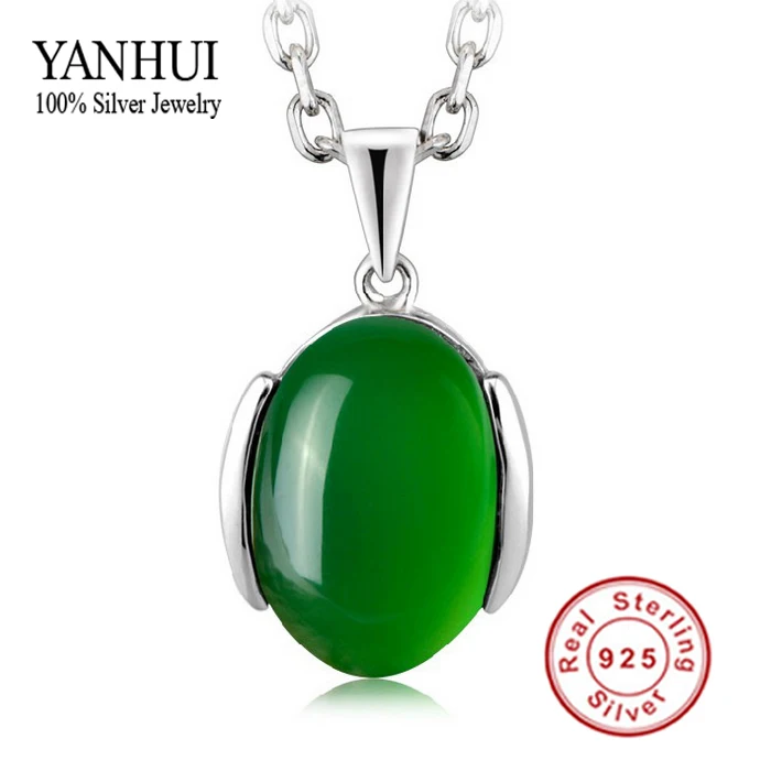 

Fine Jewelry 925 Sterling Silver Natural Stone Pendant Necklace Silver Chains Green Crystal Statement Necklaces for Women BKN008