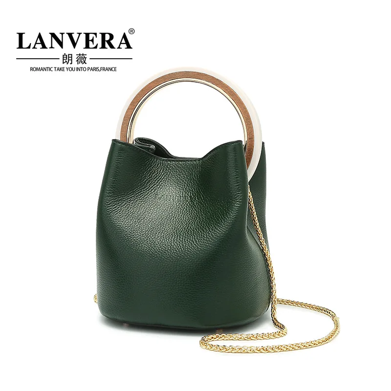 

The first layer of leather bag retro fashion ring bucket bag 2017 new Shoulder Messenger Bag Leather Handbag