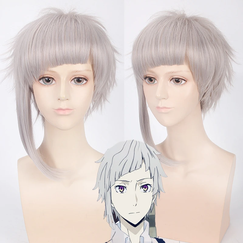 plus size cosplay Morematch Bungo Stray Dogs Nakajima Atsushi Short Silver Gray Heat Resistant Cosplay Costume Wig+Wig Cap sexy police woman costume