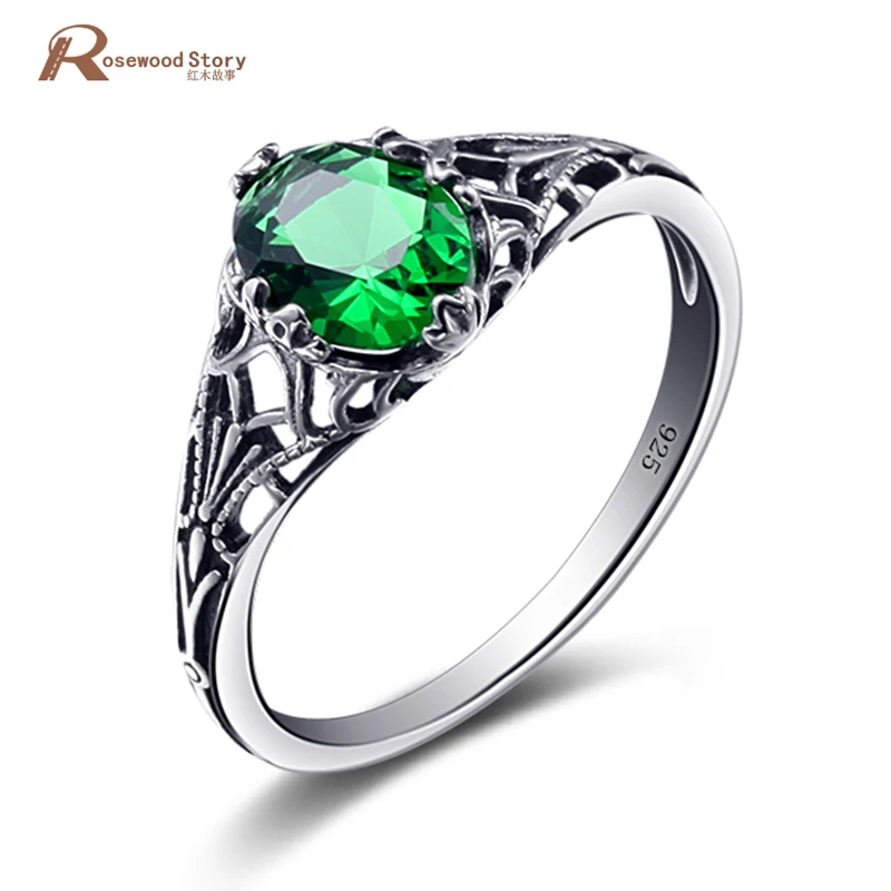 Koral Jewelry Created Emerald Vintage Gypsy Ring - 925 Sterling Silver Boho Chic Small Ring - View #11