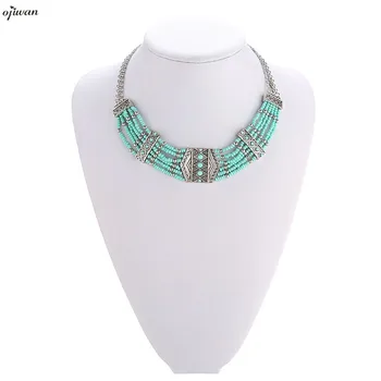 Chunky Bib Statement Necklace Boho Hippie Beaded Necklace Women Collier Plastron Indian Native American Jewelry Ethnic Necklace