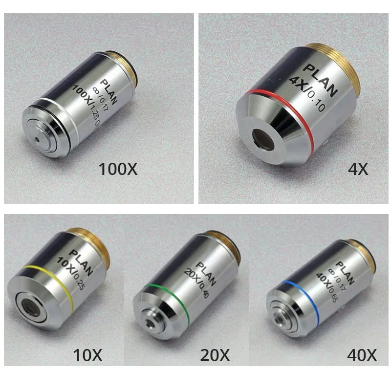

Professional 4X 10X 20X 40X 100X Infinity Plan Objective Lens 195 Achromatic Objectives for Olympus Microscope