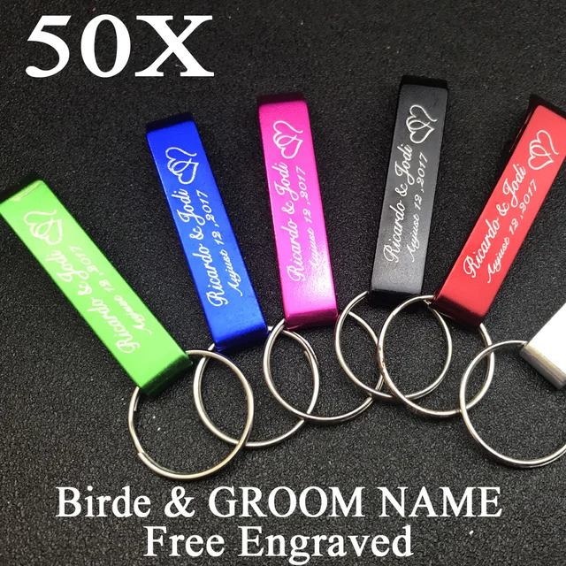50pcs wedding favor personalised bottle opener keychains keyrings