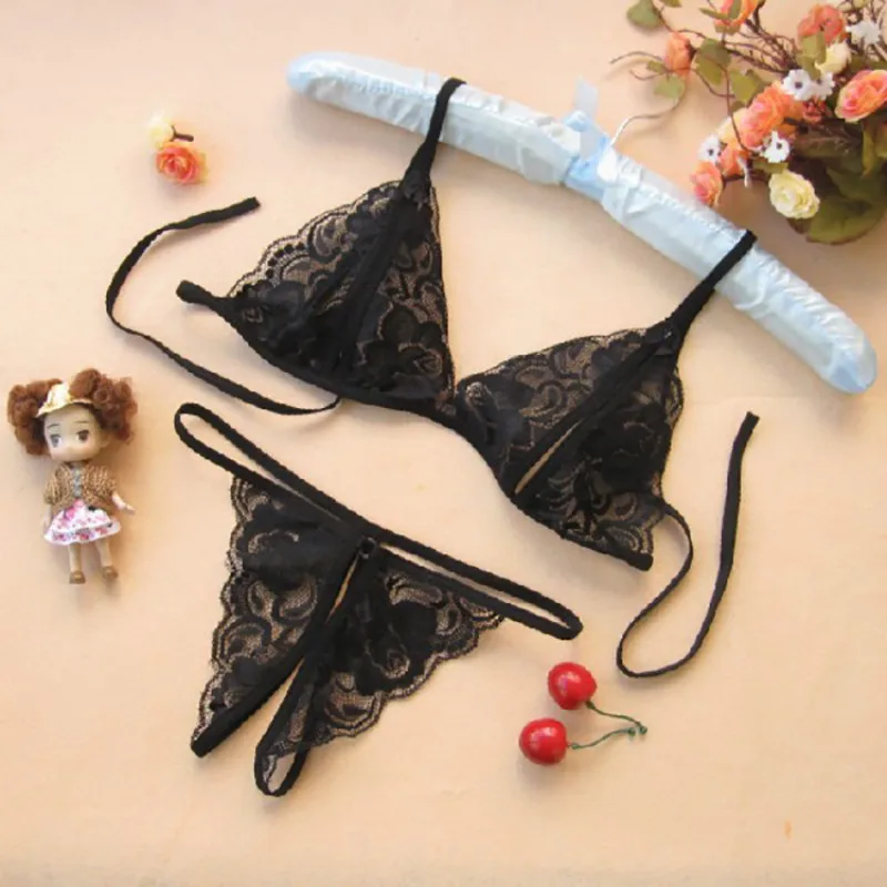 Erotic Underwear Women Sexy Lace Lingerie Panty Set Transparent Open Cup Bra Open Crotch G-String Bikini Exotic Sets Sex Product