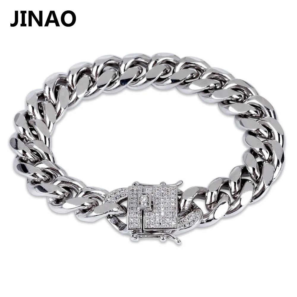 Jinao мужские золотые кубинские звенья браслет хип хоп золотой с кубическим цирконием камни браслеты лучший подарок