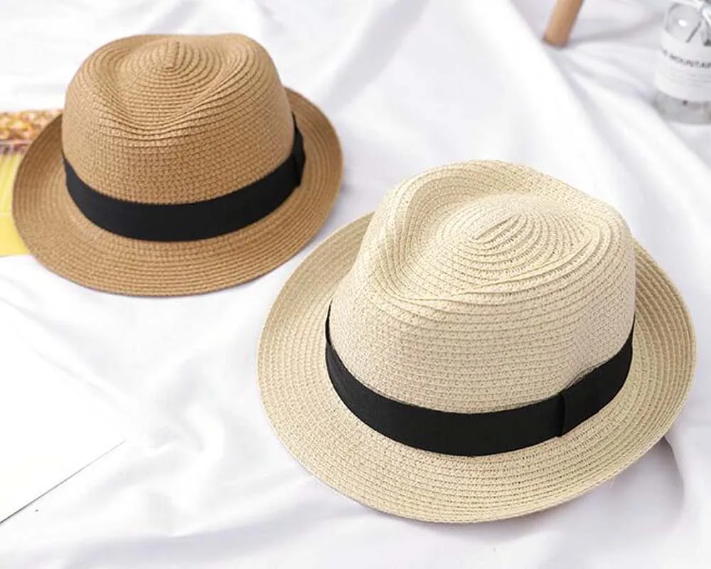 white fedora hat XEONGKVI Korean Pure Color Flanging Parent-child Fedora Hat SpringSummer Straw Hats For Men Boy fashion Women Jazz Cap short brim fedora