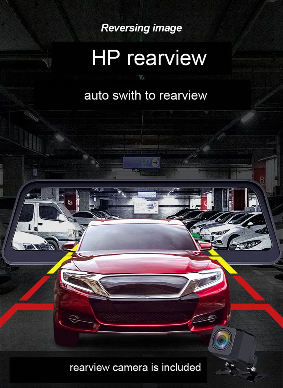 9,66 ''hp 1080P видеорегистратор, приборная панель, Автомобильный видеорегистратор, зеркальный рекордер, медиа-плеер с двойным объективом, камера заднего вида, ночное видение