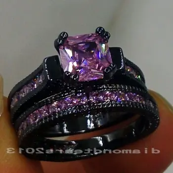 

Size5-11 Free shipping Retro Fashion Jewelry 14kt black gold filled Pink AAA CZ Lady's Women Wedding Ring set gift choucong