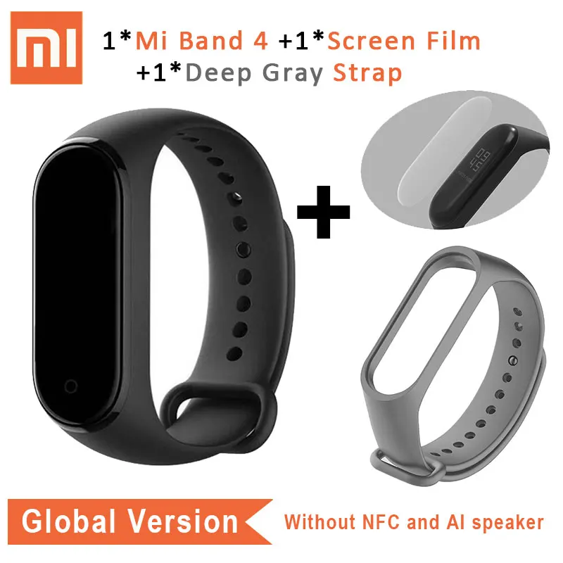 Xiaomi mi Band 4 глобальная версия браслет сердечного ритма mi Band 4 CN версия Смарт фитнес-Браслет Водонепроницаемый браслет умный браслет - Цвет: GB n Film Deep Gray