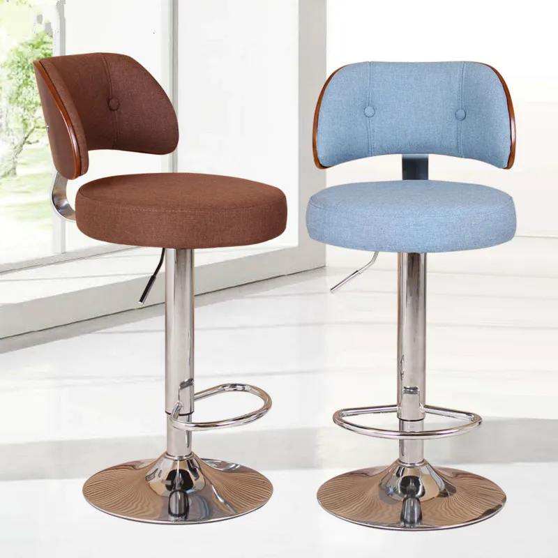 Bar Stool Nordic Bar Chair Linen Fabric Bar Stool PU Fabric Rotating Chair Solid Wood Backrest Cashier Front Desk High Stool