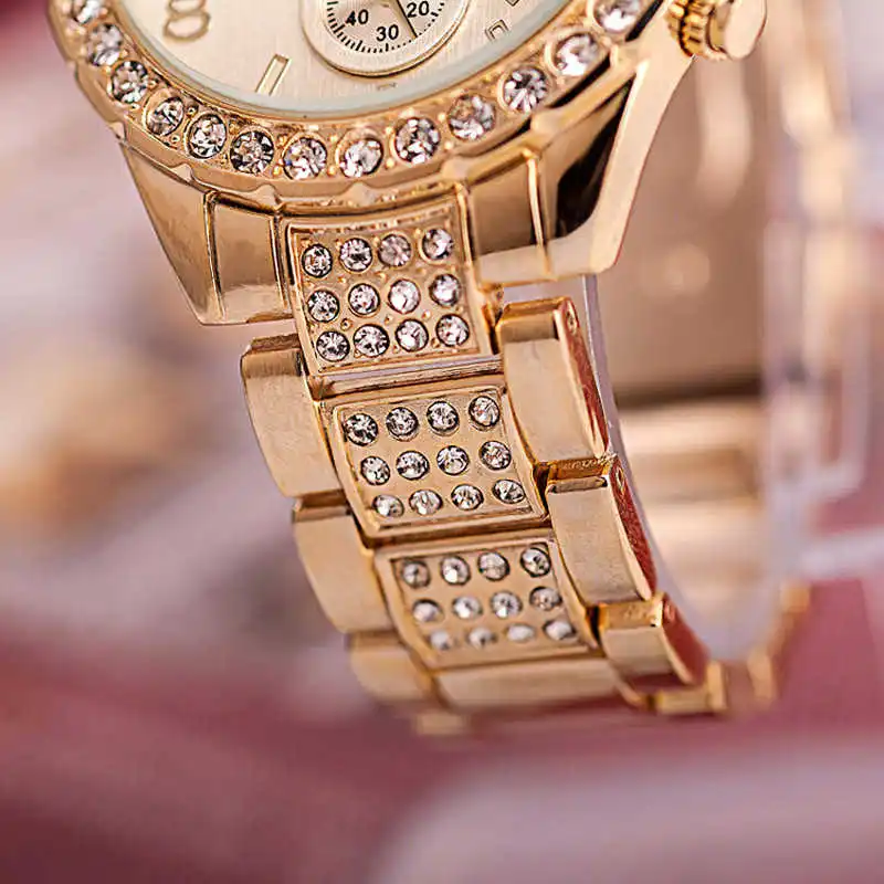 Geneva, женские шикарные модные кварцевые наручные часы из нержавеющей стали с кристаллами, повседневные женские часы, женские часы, Montre Femme