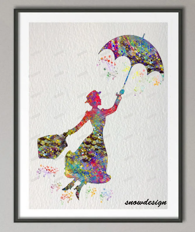 

Original Watercolor Mary Poppins poster print Pictures wall art canvas painting Living room Home Decoration wall hanging sticker