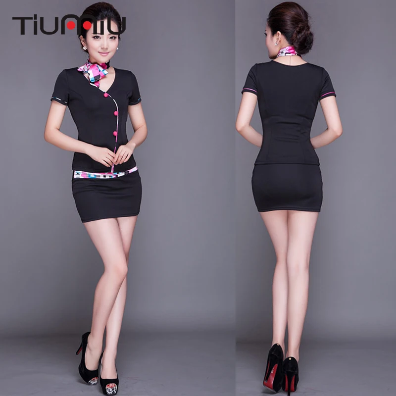 

Women Sexy Work Suits Bodysuit Mini Dress Short Sleeves Two Pieces KTV Nightclub Sauna Therapy Flight Attendant Workwear Uniform