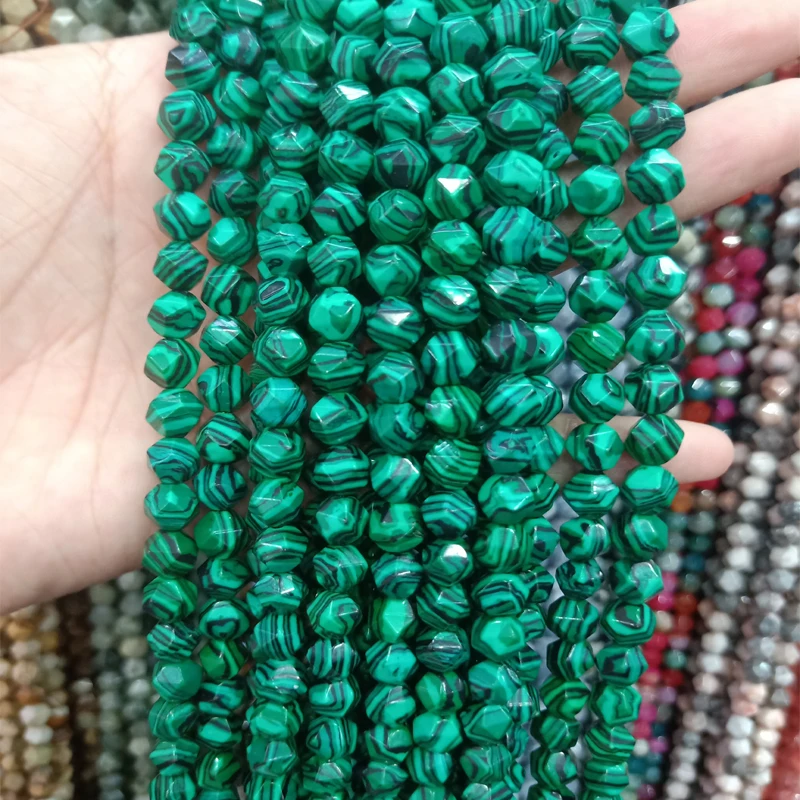 

8mm Faceted Natural Malachite Stone Beads For Jewelry Making Round Loose Large Section Stone Beads DIY Bracelet Necklace 15''