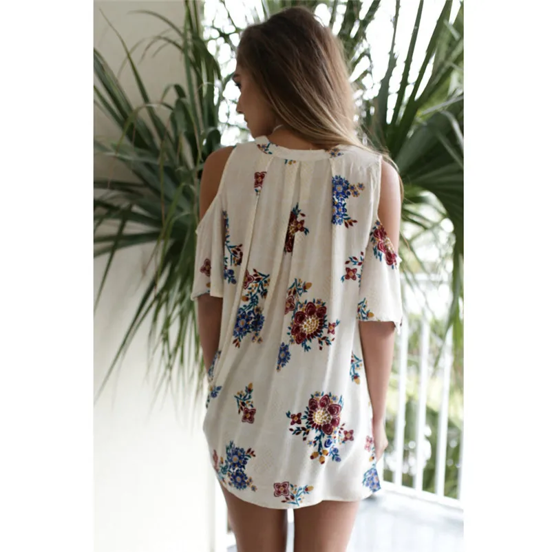 Fashion womens tops and blouses summer 2018 Floral V Neck Print Loose Beach Ladies Casual Shirt Tops Blouse camicette Y17#N  (1)