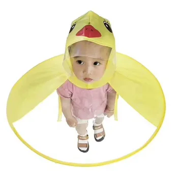 

4 PCS Yellow Duck Kids Raincoat UFO Cap Umbrella Automatic Children Hat Creative Raincoat Gift Student Woman Rain Hat