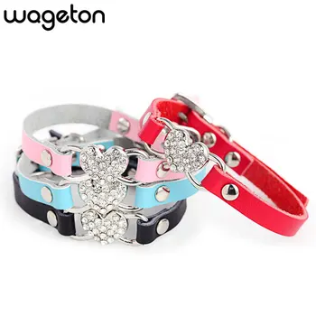 

Crystal Dog Collar Heart Shaped Luxury Rhinestone Padded Leather Puppy Necklace Pet Accessories Supplies for Small Medium Cats